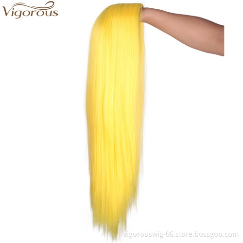 Vigorous Long Straight Yellow Wigs for Women Natural Hairline Middle Part Heat Resistant Fiber Synthetic Wigs for Black Women